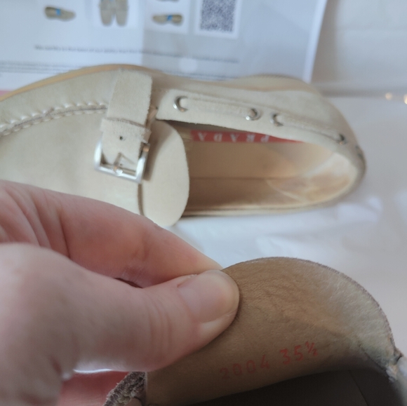 Vintage Prada Women's Beige Suede Buckle Moccasin Shoes w/ COA -Size 35.5/US 5.5 - Picture 12 of 16